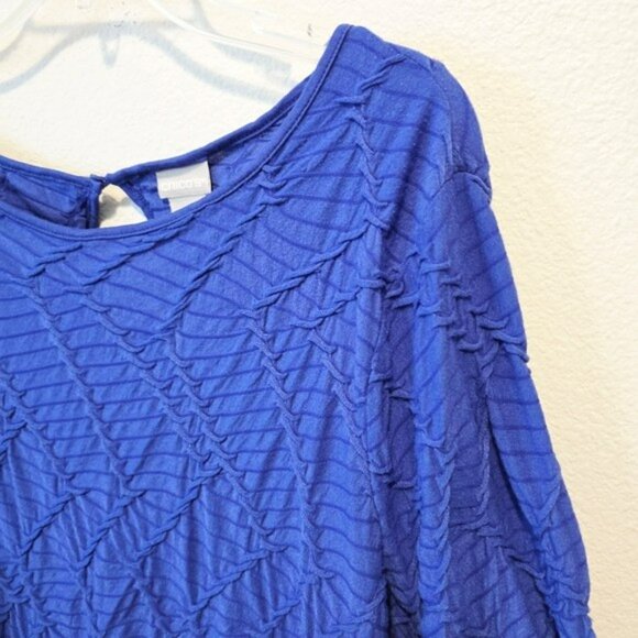 Chico's 3 Women's Top Blouse Size Large Blue Crinkled 3/4 Sleeves Stretchy - Picture 4 of 16